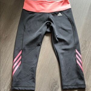 Adidas Black and Pink Capri Leggings Performance Wear